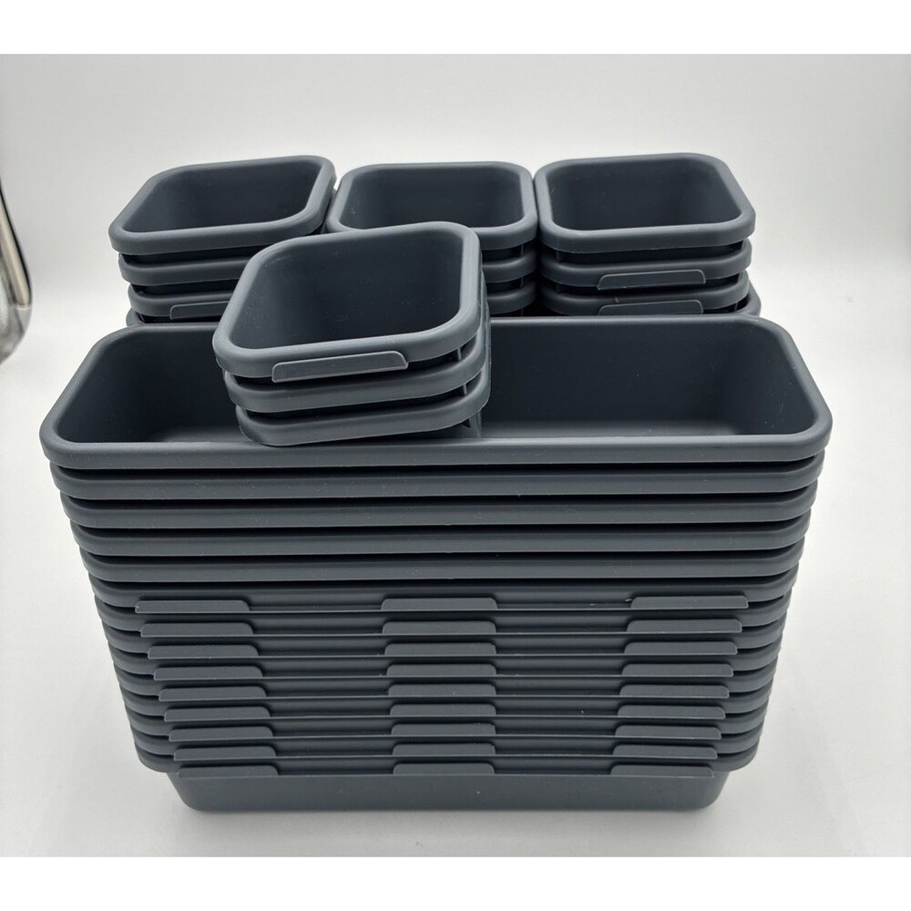 32PCS Drawer Organizer Tray Set Plastic Storage Bins Desk Kitchen Bathroom gray